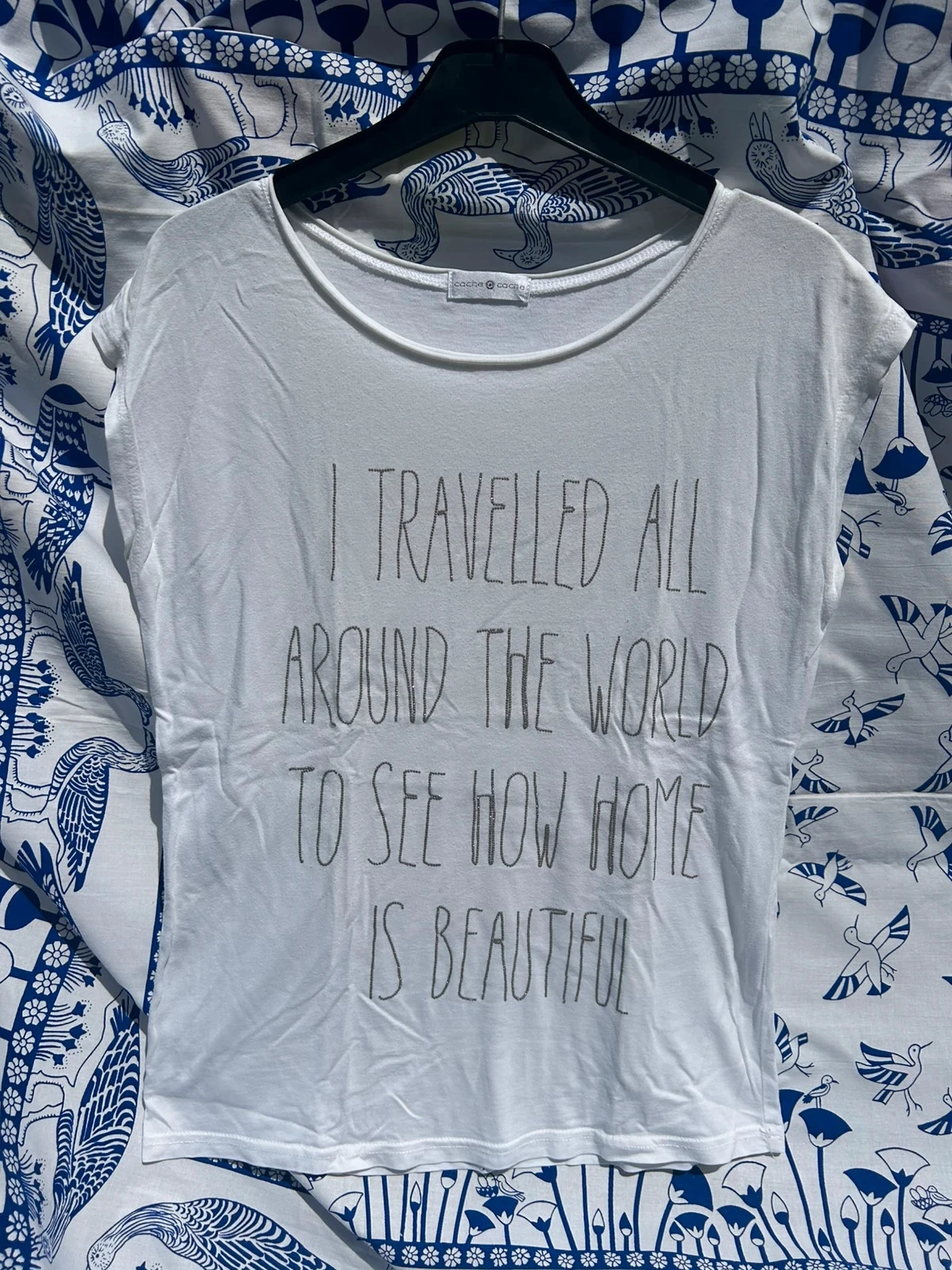 T shirt blanc et argenté 34/XS coton viscose cache cache femme